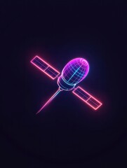 Poster - satellite neon icon. Elements of internet things set. Simple icon for websites, web design, mobile app, info graphics