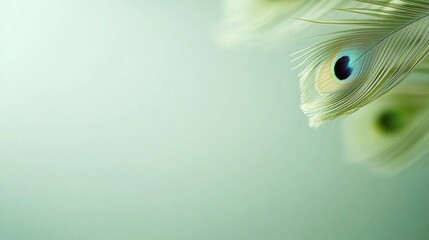 Poster - Vibrant peacock feathers beautifully displayed against a soft green background
