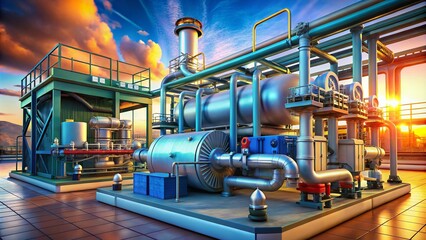 Aufkleber - Advanced Chiller Cooling System at Gas Energy Compressor Station with Time Lapse Effect, Showcasing Efficient Equipment in 3D Rendering for Energy Industry Professionals