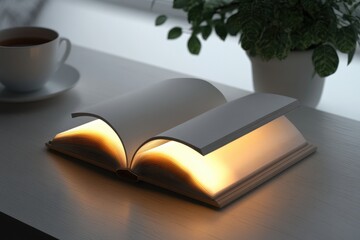 Aufkleber - A book is open on a table with a light shining on it