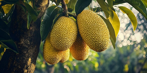 jackfruits growing on tree
