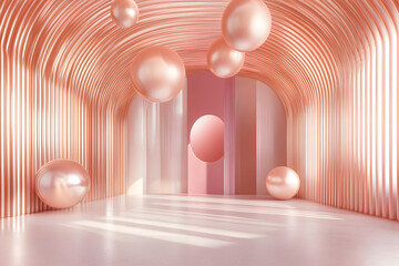 Poster - Abstract art installation with pink elements modern gallery digital artwork minimalist space creative perspective