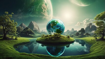 Green planet , Save Earth green concept.