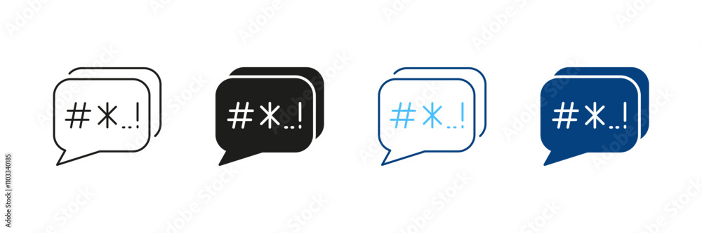 Swear And Argue Line and Silhouette Icon Set. Customer Complain ...