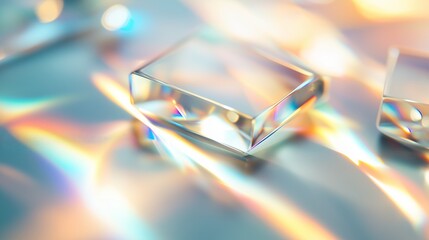 Poster - colorful reflections from glass prisms scattered on a smooth surface during daylight