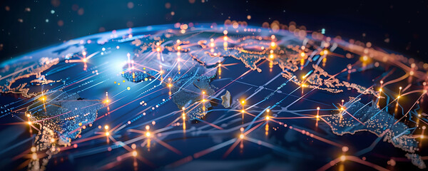 Wall Mural - abstract digital world map, business trading, global network connectivity, cyber technology data tra