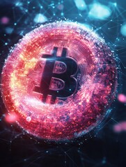 Poster - Polygon torus donut on blockchain technology network hud background. Global cryptocurrency blockchain business banner concept.