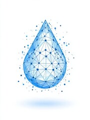 Poster - Water drop or oil drop icon made with blockchain technology network polygon isolated on white background. Connection structure of droplet or raindrop. Low poly design.
