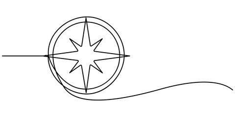 Traveller compass of different design. Single one line drawing equipment for exploration and navigation, One continuous line drawing of traveller compass. Old navigate and adventure symbol in simple 