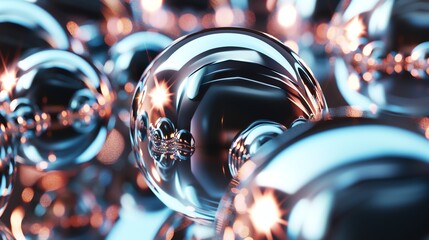 Poster - A group of shiny, silver spheres reflecting light.