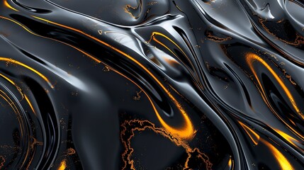 Canvas Print - an abstract digital art piece of black and gold wavy lines.