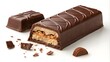 © Worraphatta - A high-resolution photostock image of a realistic chocolate bar with a bite taken out, isolated on a white background.