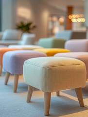 Wall Mural - Colorful pastel stools in a modern, cozy interior.