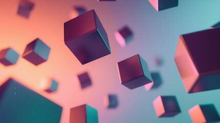 Poster - A 3D rendering of floating cubes with a pink and blue gradient.
