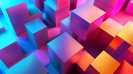Poster - Abstract background with colorful, glossy cubes.