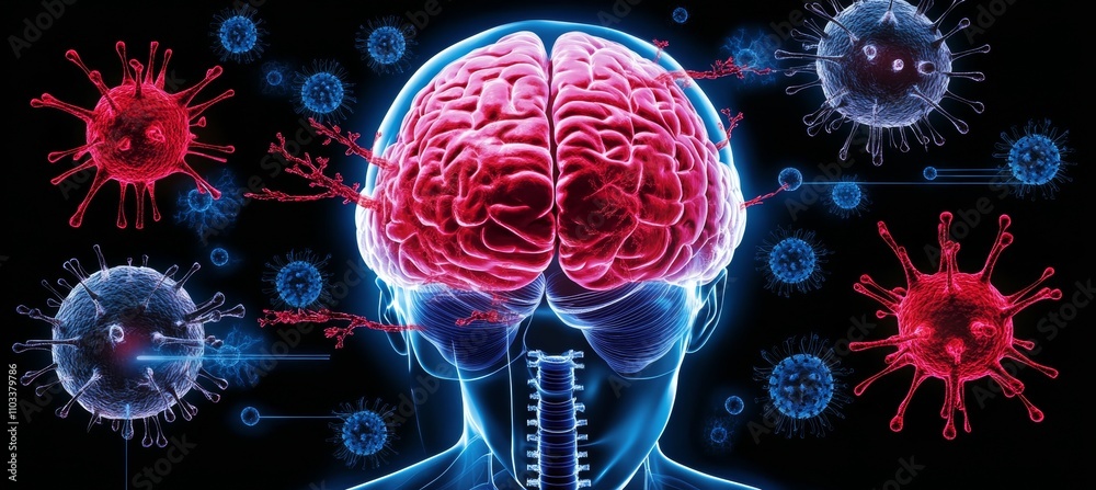 Human Brain and Viral Infection Medical Illustration of Illness ...