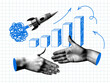 © Morena - Deal concept. Modern collage with handshake, rocket launch and sales chart. Start up concept. Halftone hands reach out to each other. Successful agreement