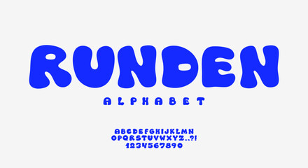 Poster - Bubble font. Typeface with balloon effect. Y2K alphabet. Wavy groovy letters. Bold black and white typescript. Rounded font. Plump alphabet