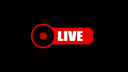 Poster - Live button animation on alpha with red design and play button for streaming and broadcasting.