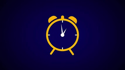 Poster - Animated alarm clock with bells on blue background for wake up reminder. Simple wall clock icon.