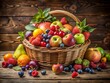© Four888 - Beautifully Arranged Fruit Basket with Vibrant Colors and Textures, Perfect for a Healthy Lifestyle, Showcasing a Variety of Fresh Fruits in an Artistic Presentation