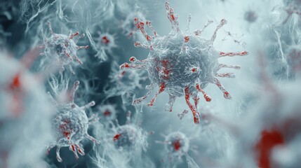 Poster - Intricate Digital Illustration of Microorganisms Highlighting Complex Structures and Patterns, Symbolizing Biological Diversity and Scientific Research in a Microscopic World