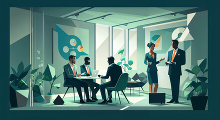 Poster - meeting of businessmen, discussion of business issues . Generative AI
