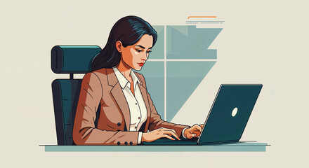 Poster -  business woman working on pad at office Generative AI