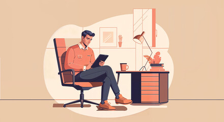 Poster -  businessman working on pad at home Generative AI