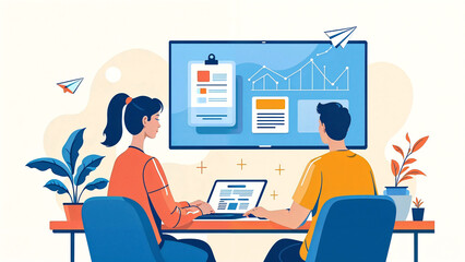 Poster - teamwork in the office, discussion of business issues . Generative AI