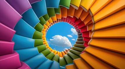 Poster - Colorful spiral abstract background showcasing a kaleidoscopic pattern with vibrant rainbow hues and dynamic geometric shapes