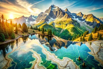 Poster - Captivating Double Exposure Artistry with Topographic Map Contours Merging Nature and Abstract Elements in a Stunning Visual Representation