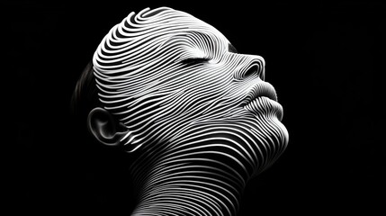 Poster - A woman's face is shown in black and white with a lot of lines. The image is abstract and has a modern, futuristic feel to it