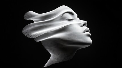 Wall Mural - a woman's face is shown in a distorted way, with her eyes closed. the image has a dreamy, surreal qu