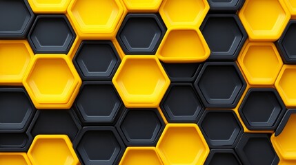 Poster - A colorful pattern of hexagons with yellow and black colors. The pattern is made up of different shapes and sizes of hexagons. The colors and shapes create a sense of movement and energy