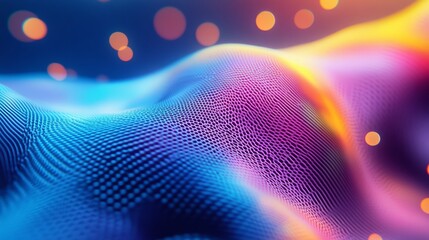 Poster - A colorful, abstract image of a wave with a blue and purple background. The image has a futuristic, otherworldly feel to it