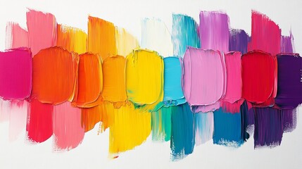 Poster - A painting of a rainbow with many different colors. The painting is abstract and has a lot of texture. The colors are bright and vibrant, creating a sense of energy and excitement