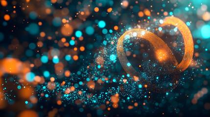 Poster - Abstract background with swirling orange and teal particles. Glowing bokeh effect creates a dreamy, ethereal atmosphere. Perfect for technology, science, or fantasy themes.