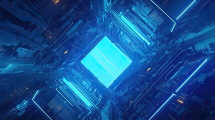 Poster - Futuristic Blue Neon Cityscape Digital Art