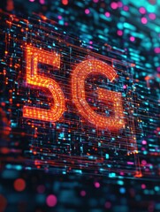 Poster - Abstract digital polygonal 5G background. Internet speed concept. 3D Rendering.