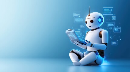 Poster - A digital chatbot powered by AI, processing command prompt queries to enhance business communication and customer interactions, reflecting the innovative development of chatbot technology.