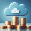 © Владимир Стеблев - Stacks of coins with a cloud icon symbolize cloud financial planning, highlighting cost management and budgeting in cloud computing.