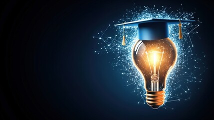 Poster - A lightbulb with a graduation cap on top, glowing against a dark background, symbolizing the fusion of creativity, knowledge, and academic success.