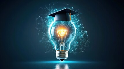 Poster - A lightbulb with a graduation cap on top, glowing against a dark background, symbolizing the fusion of creativity, knowledge, and academic success.