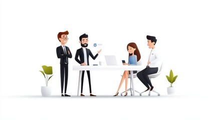 Poster - Business colleagues in a meeting discussing work strategies. A professional group of male and female employees brainstorming ideas and collaborating on a project in an office environment.