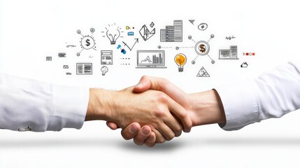 Poster - Businessmen shaking hands after a successful business deal, partnership, or acquisition agreement, illustrating the concept of negotiation, teamwork, and business growth.