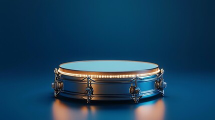 Poster - Illuminated Metallic Drum on a Dark Blue Background, a Minimalist Composition