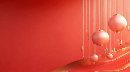 Aufkleber - Chinese lanterns with subtle golden highlights, hanging gracefully against a vibrant red background, ideal for a New Year banner.