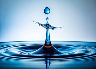 Poster - Captivating Silhouette of Water Drops on a Blue Drawn Line Against a Bright White Background, Perfect for Minimalist and Artistic Themes in Photography and Design Projects