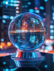 Poster - Globe with 5G hologram on blurry night city background. Technology, data and future concept. Double exposure